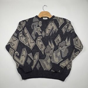 Vintage Gala Italy Sweater Men's XL Wool Alpaca Abstract Geometric 80s 90s Grey